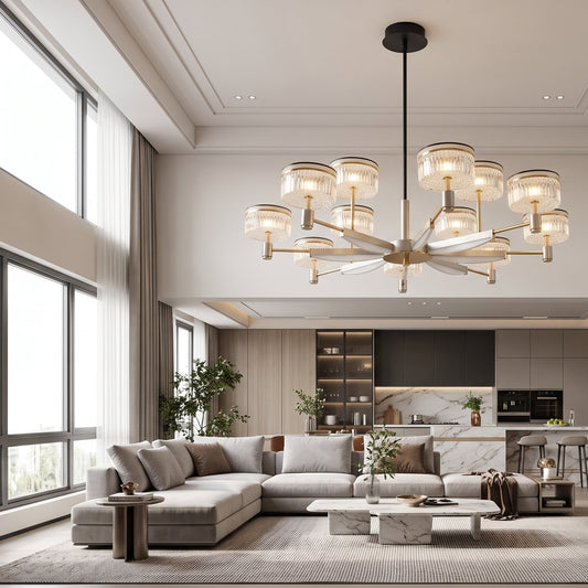 12 Arm Pendant Chandelier Nickel & Brass