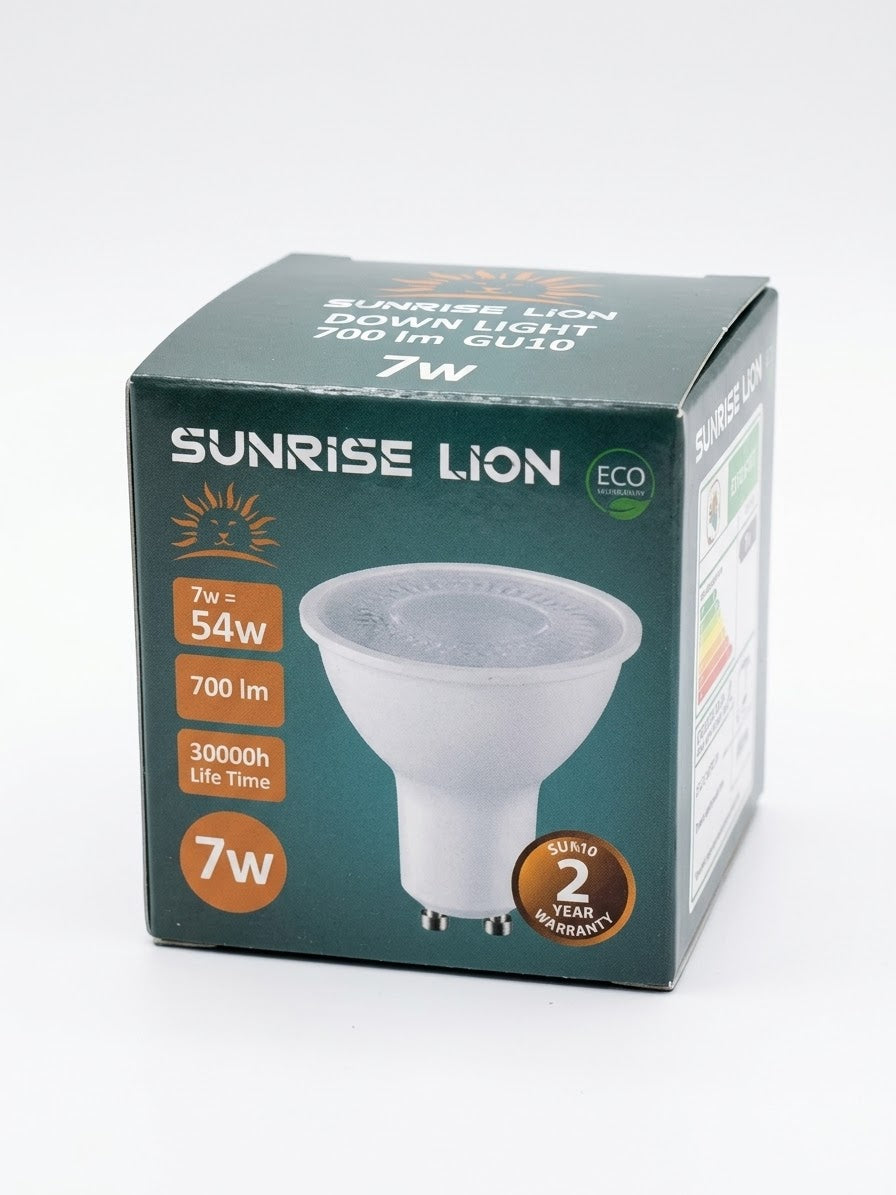GU10 LED downlight bulb shown on a white background.