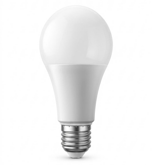 E27 LED bulb packaging shown on a white background.