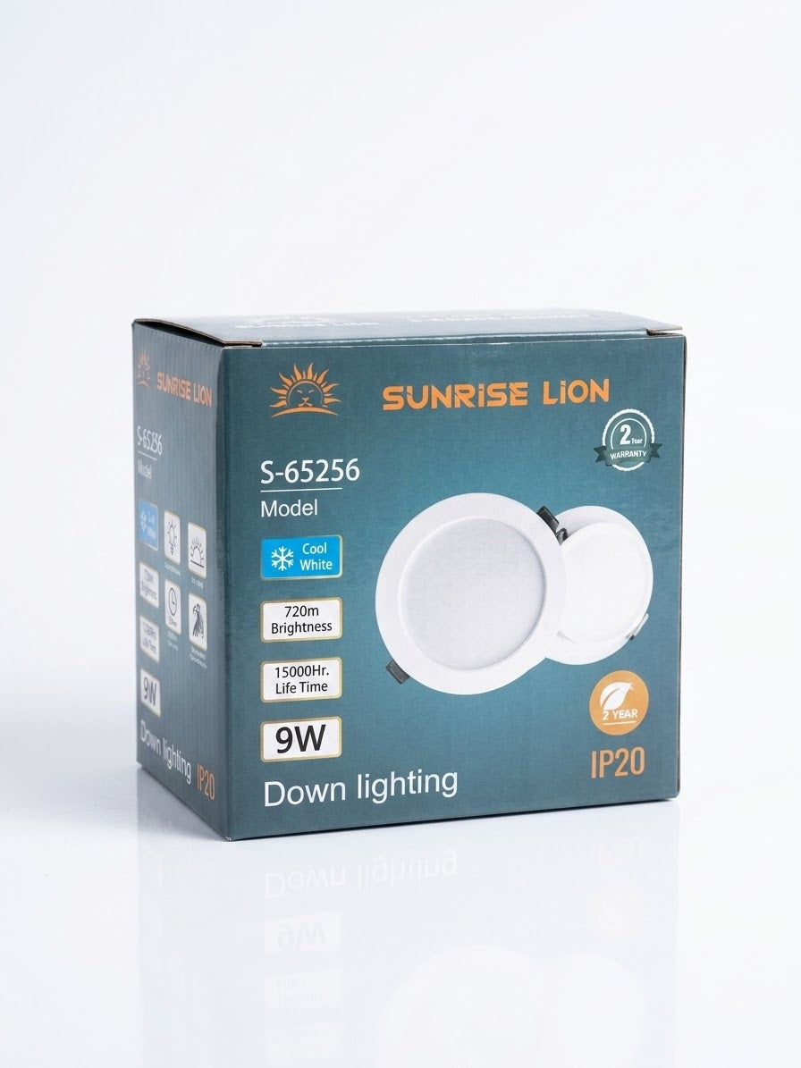 Round recessed LED downlight fixture with spring clip mounting, shown from an angle.