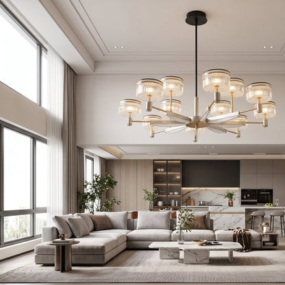 12 Arm Pendant Chandelier Nickel & Brass