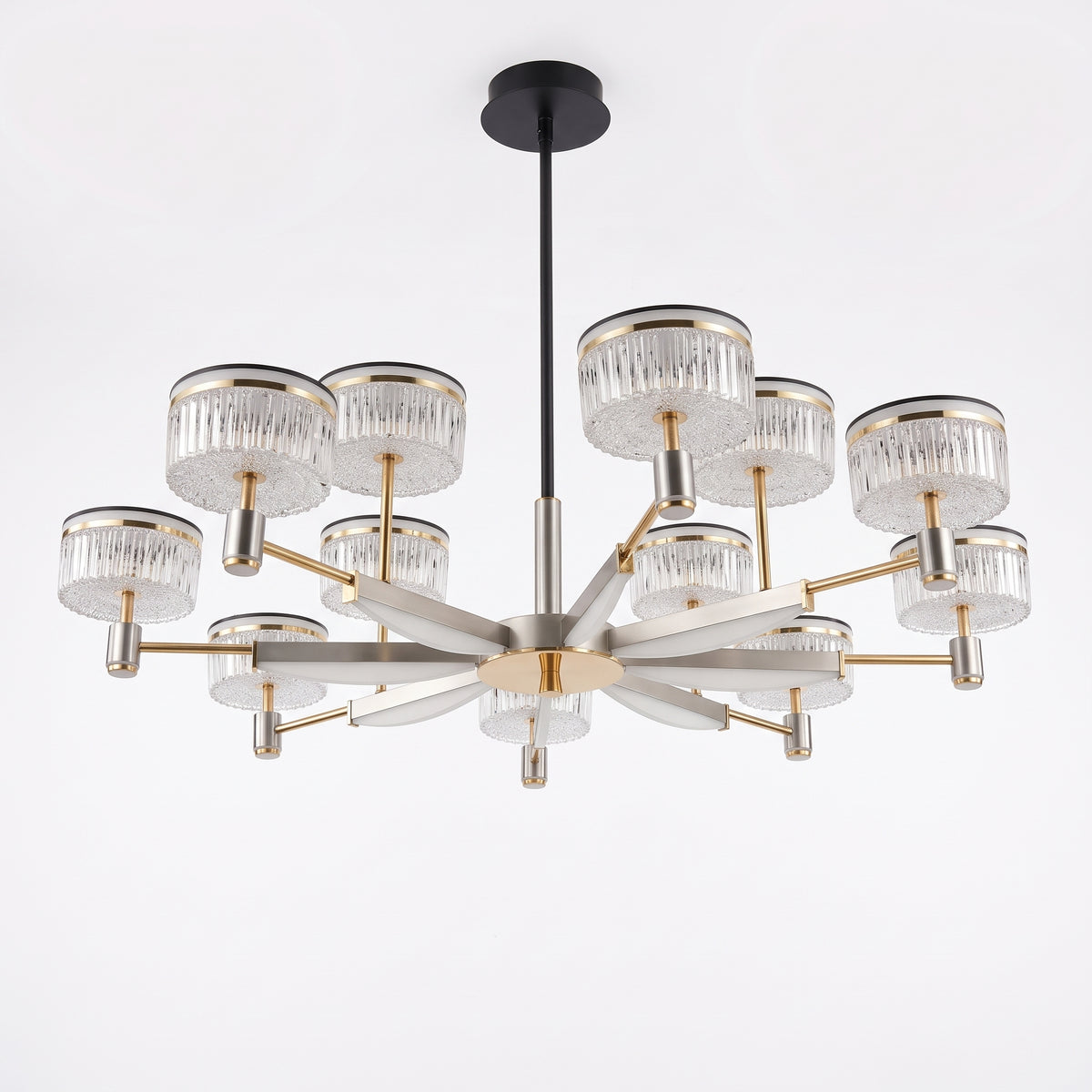 12 Arm Pendant Chandelier Nickel & Brass