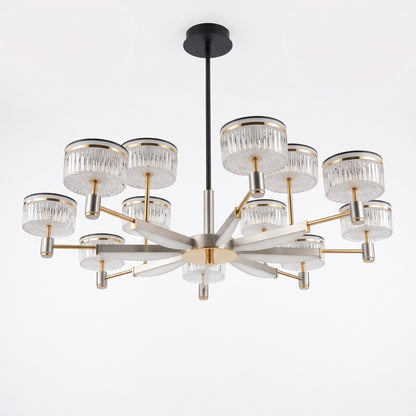 12 Arm Pendant Chandelier Nickel & Brass