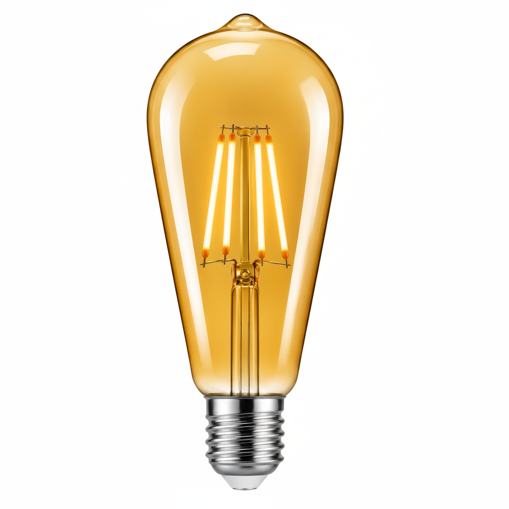 ST64 filament LED bulb with visible filament design, shown on a white background.