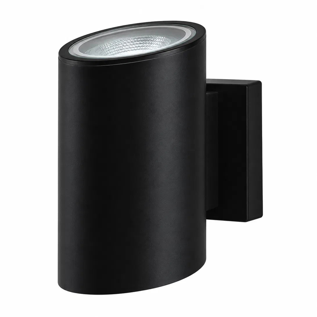 Modern black aluminium and glass GU10 wall light, available in round or square styles and in single or double light versions. 