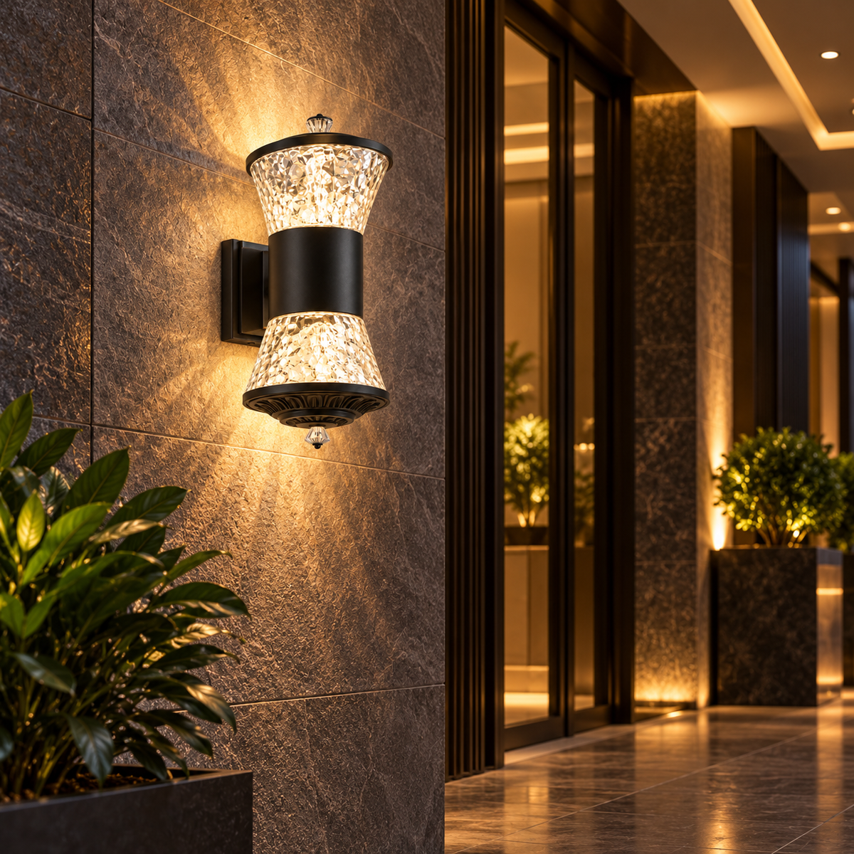 Light up your wall from above and below with this black double light Outdoor Wall Lantern.