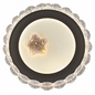 A round ceiling light featuring a decorative scalloped border, a dark circular inner ring and a light-coloured centre