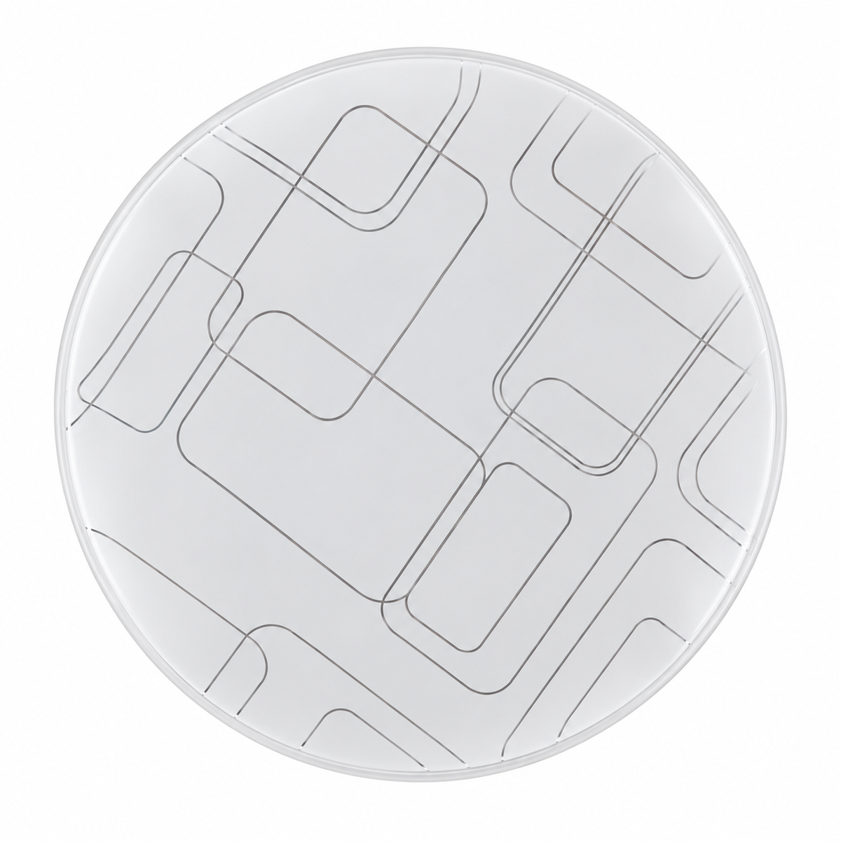 A round LED ceiling light featuring a decorative geometric square-patterned surface and a white finish.