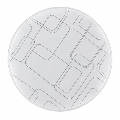 A round LED ceiling light featuring a decorative geometric square-patterned surface and a white finish.