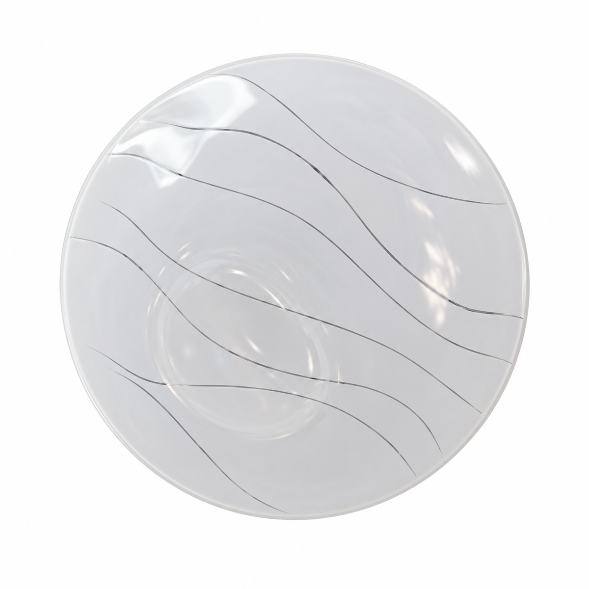 A circular LED ceiling light featuring a decorative curved-line surface pattern and a white finish.