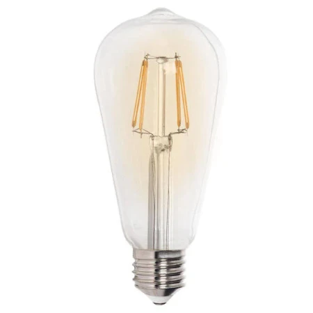 Clear-glass ST64 filament LED bulb shown on a white background.