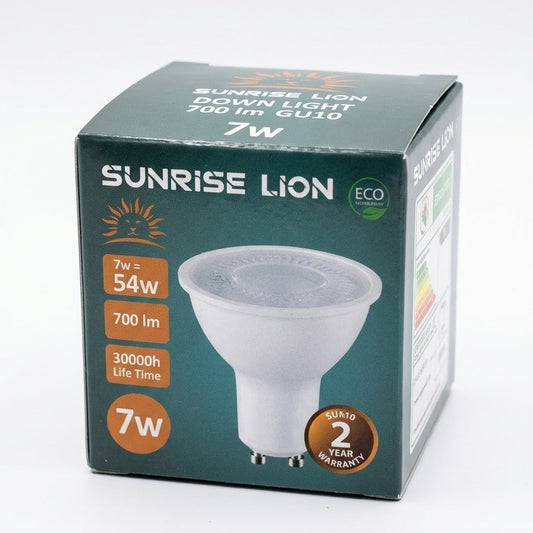 GU10 LED downlight bulb shown on a white background.