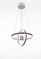 LED orbit ring pendant light with a central crystal-effect sphere and a double-ring frame.