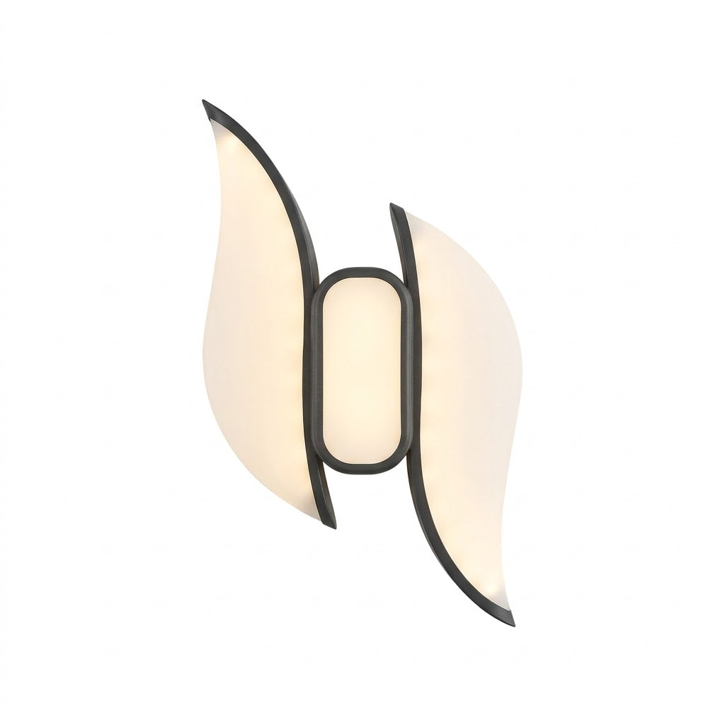 Sculptural leaf-shaped LED wall light in white finish, shown on a white background.
