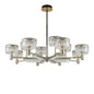 8-arm crystal pendant chandelier in satin nickel and brass, shown on a white background.