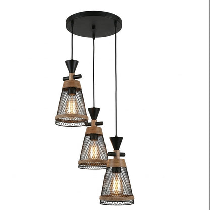 Industrial Mesh Cone Triple Pendant Light, Black