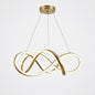 Gold LED infinity-loop pendant light, shown on a white background.