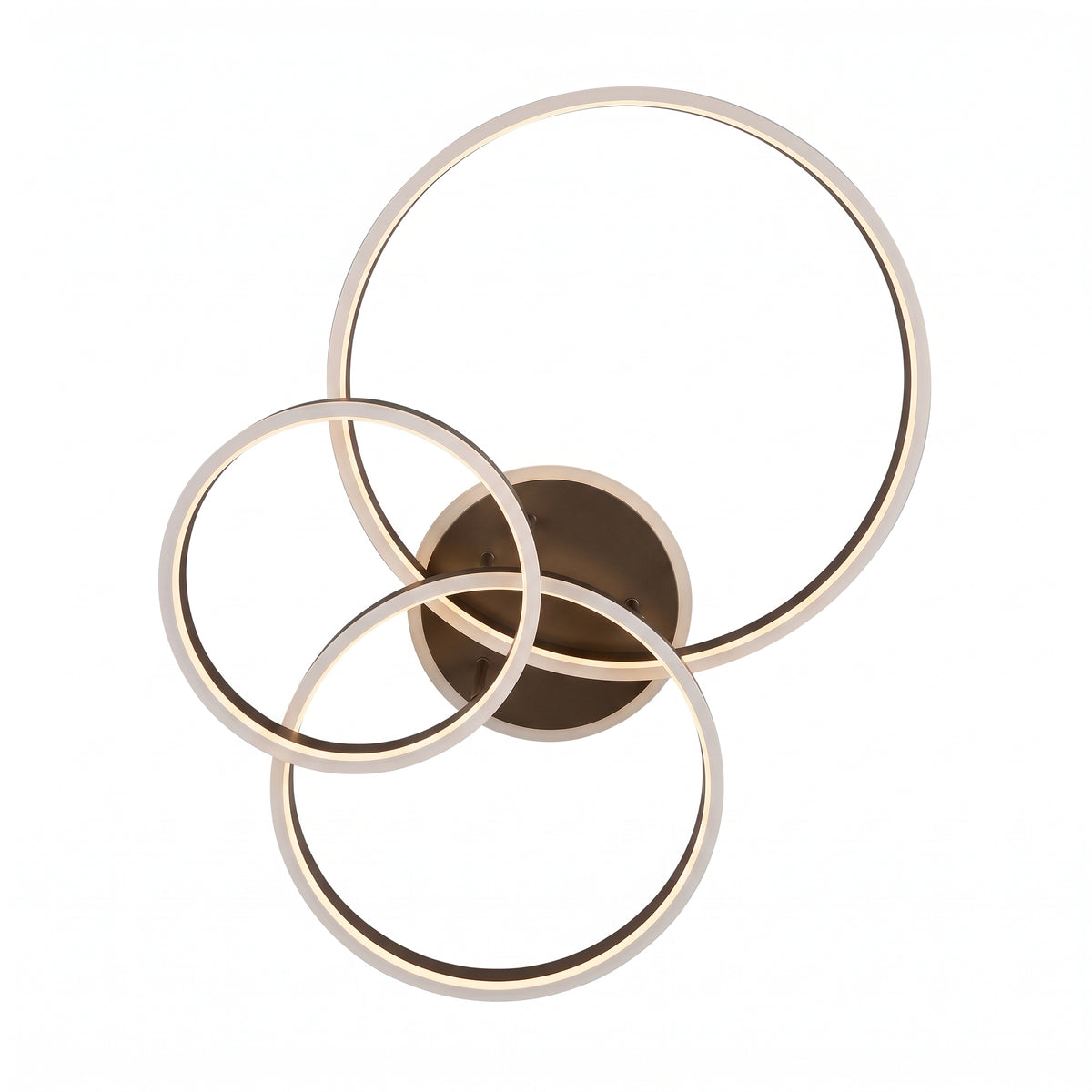 modern LED ceiling light featuring three interlocking loops in bronze