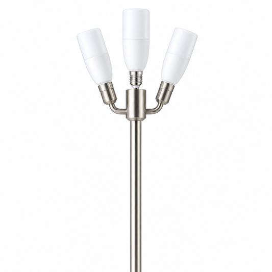 Cylindrical LED bulb installed in a pendant light fixture.