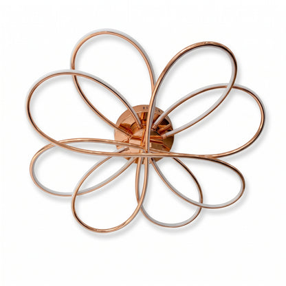A modern LED ceiling light shaped like a flower, with eight sweeping loops in a polished rose gold finish - 8 loops