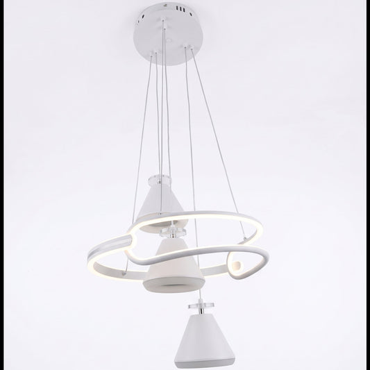 White LED staggered cone multi-drop pendant light, shown on a white background.