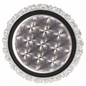 A round ceiling light featuring a silver-toned finish with a decorative crystal-like pattern across the centre.
