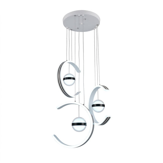 LED crescent moon multi-drop pendant light in white, shown on a white background.