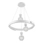 White LED ring pendant light with hanging crystal-effect globes, shown on a white background.