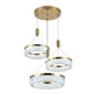 Gold LED tiered crystal ring pendant light, shown on a white background.