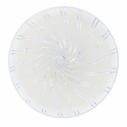 A circular LED ceiling light featuring a decorative radial pattern across its surface.