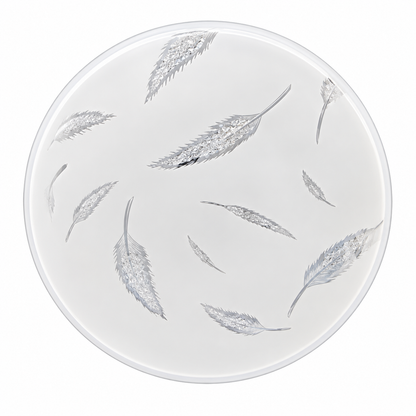 A circular LED ceiling light featuring a decorative leaf-inspired pattern across its white surface.