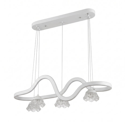 Wave LED Pendant Light with Crystal Flower Shades – White